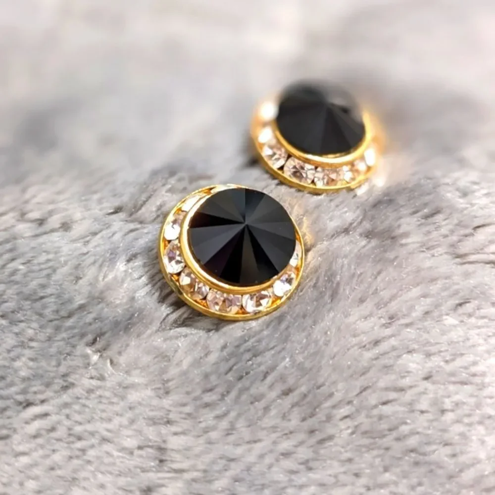 Vintage Eisenberg Ice Black & Clear Halo Crystal Button Pierced Earrings - Picture 10 of 10